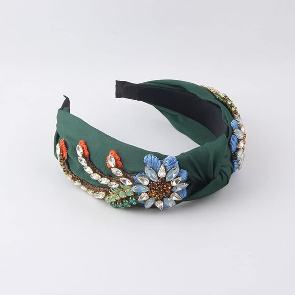 Women\'s Satin Rhinestone Headband Baroque Style Embroidered Hair Accessory